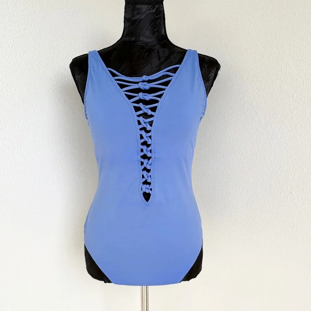 Bleu Rod Beattie Lace-Up One Piece Swimsuit Womens 10 Blue